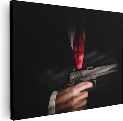 Artaza Canvas Schilderij Gangster - 40x30 cm - Klein - Muurdecoratie Maffia - Wanddecoratie Pistool - Kamer Accessoires