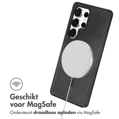 imoshion Hoesje - Geschikt voor Samsung Galaxy S24 Ultra - Sparkle Backcover met Magnetische Ring - Glitter Zwart