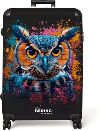 NoBoringSuitcases.com® - Koffer groot - Reiskoffer lichtgewicht - Uil in kleurrijke graffiti stijl - Rolkoffer met 4 wielen - Grote trolley XL - 98 liter bagage