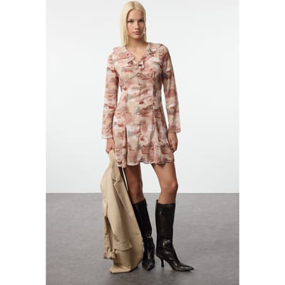 Abstracte mini-jurk voor dames, lang, geschikt voor overdag en 's avonds.