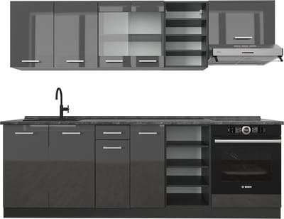 Vicco R-Line Complete keukeneenheid – 240 cm, WB Antraciet Antraciet hoogglans/antraciet