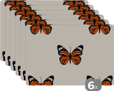 Placemat - Placemats kunststof - Vlinder - Insecten - Patronen - 45x30 cm - 6 stuks - Hittebestendig - Anti-Slip - Onderlegger - Afneembaar