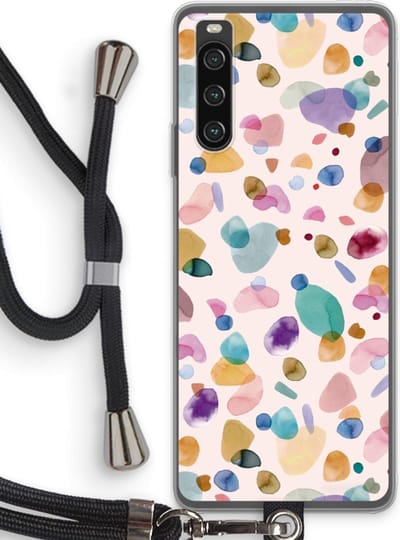 Case Company® - Hoesje met koord geschikt voor Sony Xperia 10 IV hoesje met Koord - Terrazzo Memphis - Telefoonhoesje met Zwart Koord - Bescherming aan alle Kanten en Over de Schermrand