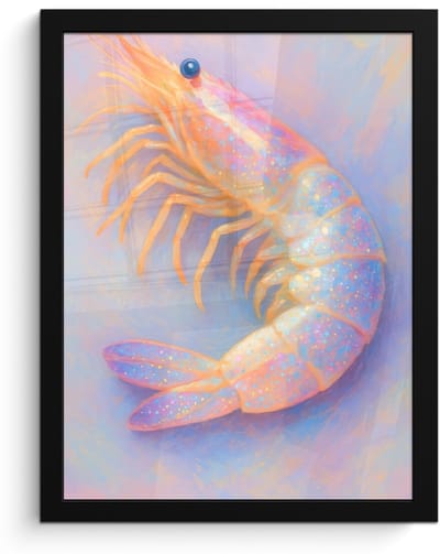 Poster in lijst - Fotolijst 30x40 cm - Posters - Garnaal - Subtiele structuur - Blauw - Roze - Posterlijst zwart - Decoratie - Wanddecoratie woonkamer - Muurdecoratie slaapkamer