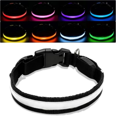 Hondenhalsband, oplichtend, met 3 modi, knipperlicht, lichthalsband voor honden, led, waterdicht, verstelbaar, veilige lichtgevende halsband voor kleine middelgrote honden, USB-oplaadbaar, S