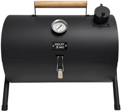 Compacte Draagbare kolen BBQ van Wolff BBQ - Handig voor op de camping op het strand of in een park - Smoker Barbecue - Draagbare lichtgewicht bbq - Met Thermometer en lucht doorvoer. Laat je vlees langzaam garen. Koop TIP