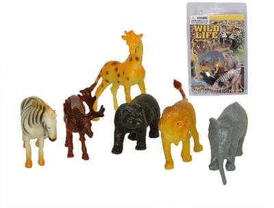 PIA Soft Toys - Wilde dieren in blister bol 6 stuks - Speelfiguur