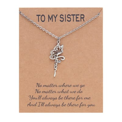 Vriendschapsketting met Vlinder & "Sister" - Zilverkleurig - BFF Ketting op Cadeau kaartje - Pax Amare