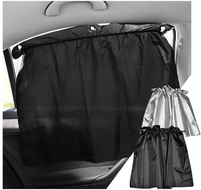 Dailygoods- Zonwering Auto Universeel - Zilver/Zwart - 4 Stuks - Polyester - Met Zuignappen - 70 x 52 cm - Dubbelzijdig Gebruik - Autoruitzonwering