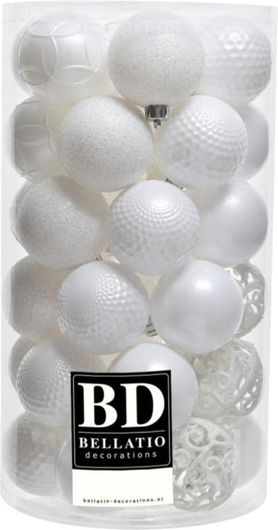 37x stuks kunststof kerstballen wit 6 cm inclusief kerstbalhaakjes - Kerstversiering - onbreekbare kerstballen