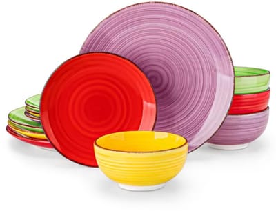 Averna Serviesset - 12 delig - 4 persoons - Kleurrijk - Dinerborden - Bordenset - Diepe borden - Ontbijtborden - Servies - Keukenservies