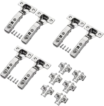 6x SOTECH-scharnier, roestvrij staal 304, T45 Softclose, hoekbevestiging 100°, klikmontage (incl. kruisplaat en schroeven)