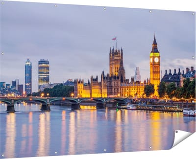 Gards Tuinposter London Big Ben en Westminster Brug - 180x120 cm - Tuindoek - Tuindecoratie - Wanddecoratie buiten - Tuinschilderij