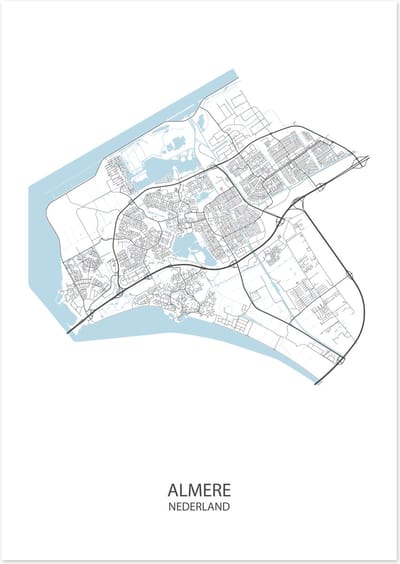 De Lange Koe Poster - Almere Plattegrond - 42 X 29.7 Cm - Wit