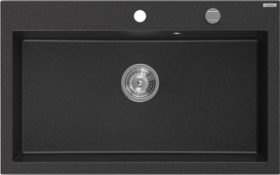 Mexen Elix granieten gootsteen 1-koer 800 x 500 , zwart/zilveren metallic, chroom sifon - 6527801005-73