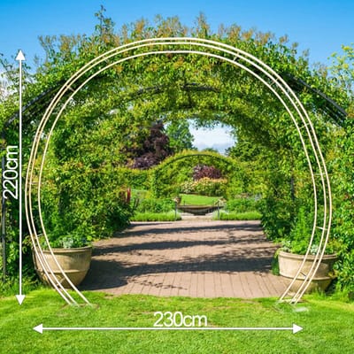 reuze tuinboog rozenboog bloemenboog klimplanten metaal goud rond huwelijk trouw decoratie