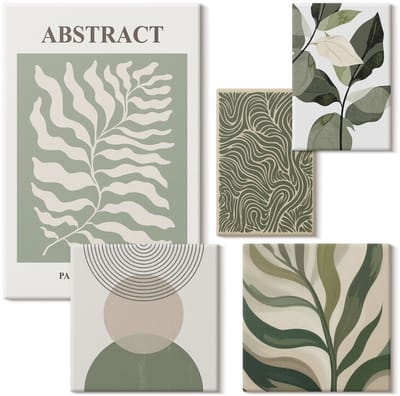 Wallfluent Set van canvas schilderijen - Abstracte composities met plantenmotieven en patronen Canvas Schilderijen Set - Set van 5 Canvas Schilderijen - Groente Set van Canvas Prints - Abstractie Canvas Kunst Set - Boheemse Canvas Kunst Set