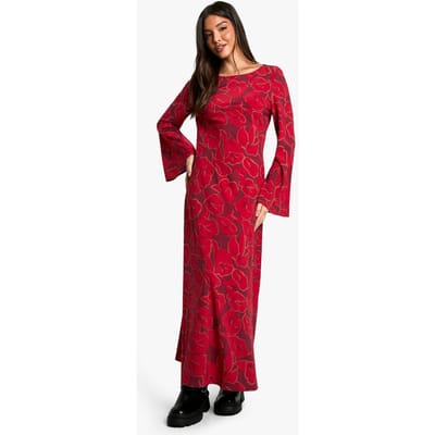 boohoo Dames Floral Flare Sleeve Maxi Dress | Wine | Maat: 8