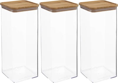 5Five - 3x - Keuken voorraadpot - Berlino - kunststof/bamboe - 2000 ml