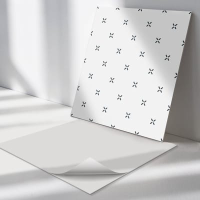 Wallfluent Vinyl Tegels - Eenvoudig Kruispatroon Zelfklevende Vinyltegels - 30 cm x 30 cm - Zwart Vinyl Tegels - Verpakking van 9 stuks - Vierkant PVC Tegels - Patroon Plaktegels - Vloer Tegels PVC - Plaktegels Keuken en Badkamer