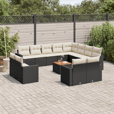 vidaXL - 13-delige - Loungeset - met - kussens - poly - rattan - zwart