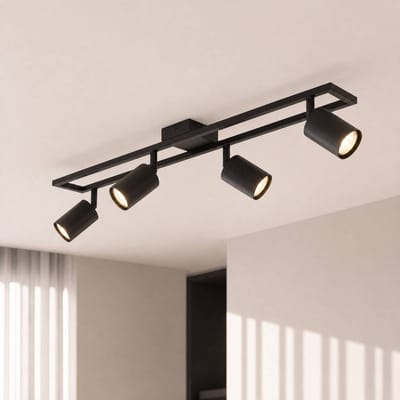 Lindby plafondspot Bravius, zwart, 4-lamps, ijzer