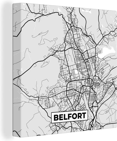 Canvas Schilderij Kaart – Stadskaart – Frankrijk - Belfort - Plattegrond - 20x20 cm - Wanddecoratie