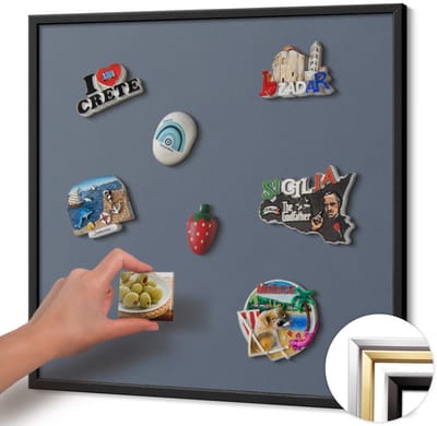 Wallfluent - Grijs Magneetbord Met Effen Achtergrond - 50 cm x 50 cm - Magneetbord met Zwarte Frame - Koele grijze kleur - Magneetbord voor Herinneringen - Magneetbord voor Foto's en Notities - Magnetisch Bord voor Magneten