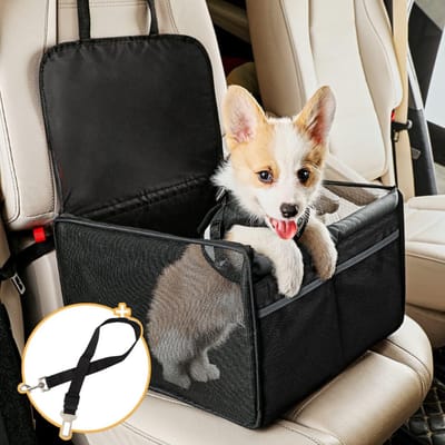 Ademend En Waterafstotend Hondenautostoel Voor Kleine Honden – Extra Stabiel Met Veiligheidsgordel – Geschikt Voor Voor- En Achterbank - Zwart - 40 x 40 x 25 cm