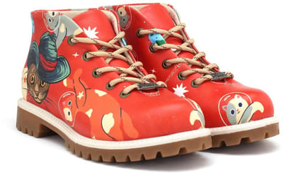 Goby - Playful Paws Dames Enkellaarzen - Vegan Leer - Handgemaakt - Dieren en Bloemen Design - Maat 42