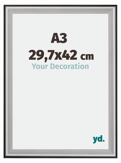Your Decoration - Fotolijst A3 29,7x42 cm - Hout - Zwart Zilver Gepolijst - Birmingham