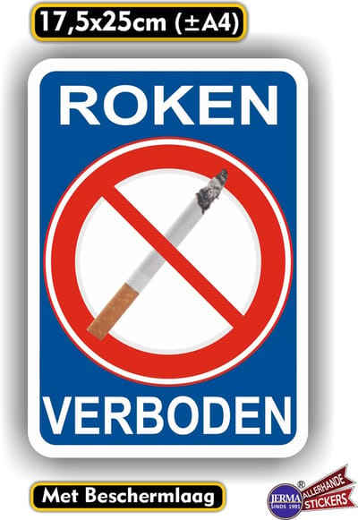 Jerma - Roken verboden – Sticker - 17.5 x 25 cm - Vinyl - Weerbestendig - Zelfklevend - Krasvrij