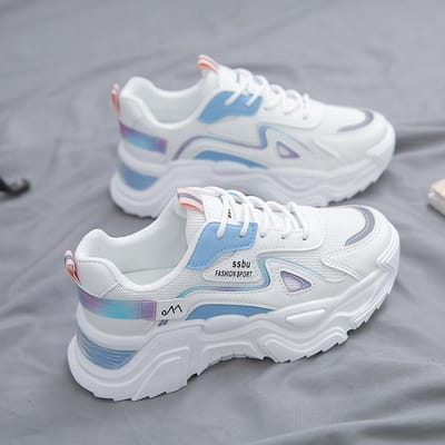 Damesschoenen Nieuwe Zomer Ademende Sneakers Dames Hardlopen Lichtgewicht Schokabsorptie Papa Schoenen Witte Schoenen 40 blauw
