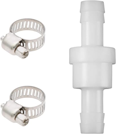 Controleklep 10 mm met 2 slangklemmen – Terugslagklep voor wasmachine en droger – Geschikt voor water, gas en lucht – Betrouwbare terugslagbeveiliging voor diverse toepassingen
