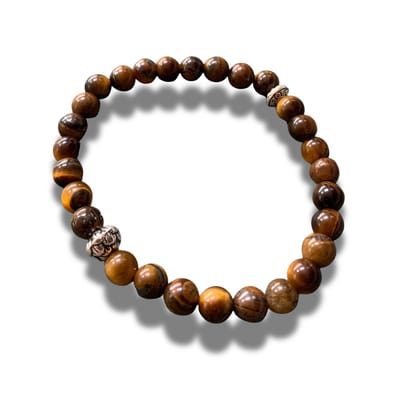 Armband - natuursteen - Tijgeroog - Tiger eye - 18 cm 6 mm - zilverkleurige elementen