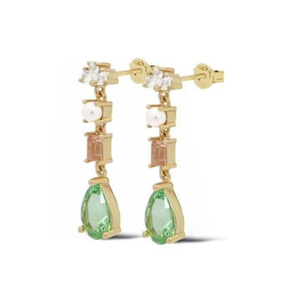Karma Oorknoppen Symbols XL Misa Zirconia Pearl Green Goud