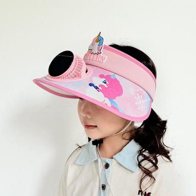 Zonne-oplaadbare ventilatorhoed Kinderen Zomer Zonbescherming Zonnehoed UV-bescherming Buiten Zonnehoed (50-54cm) pink