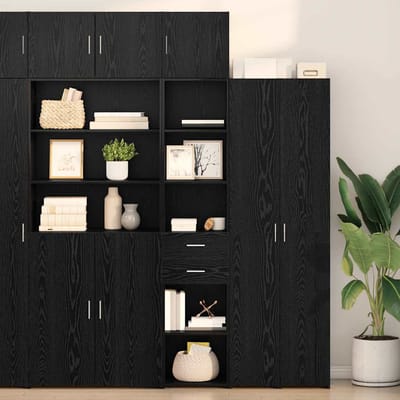 vidaXL - Highboard - Zwart - Eiken - 40 - x - 42,5 - x - 185 - cm - Bewerkt - hout