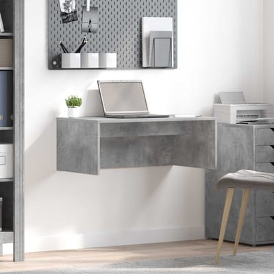 vidaXL - Aan - de - muur - bevestigd - bureau - Beton - Grijs - Bewerkt - hout