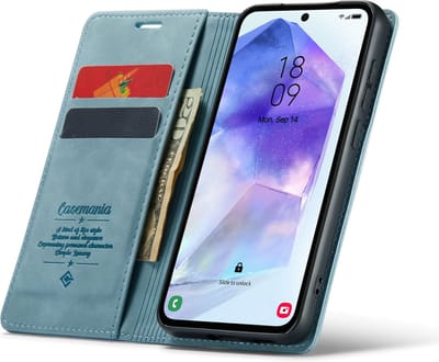Casemania Hoesje Geschikt voor Google Pixel 9 Pro XL - Aqua Blue - Dunne Portemonnee Book Case - Slim Wallet Case met Pasjeshouder