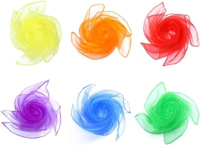 Set van 6 kleurrijke jongdoekjes van chiffon voor gymnastiek, dans en sensorische activiteiten