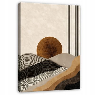 WALLARENA - Schilderij op canvas - 100x70 cm - Beige Art Deco abstractie lijnen op het doek - Geschikt voor slaapkamer en woonkamer