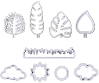 Dailygoods- Uitsteekvormen Tropische Bladeren/Wolken - Set van 4/5 Stuks - Kunststof - Duurzaam - Creatieve Ontwerpen - Afmetingen 71x60mm/23x131mm - Koekjesuitsteekvormen
