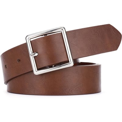 Dames Riem Zachte PU Leer Riem Vierkante Gesp Pin Gesp Jeans Zwarte Riem Chic Luxe Merk Fancy Vintage Riem Vrouwelijk brown