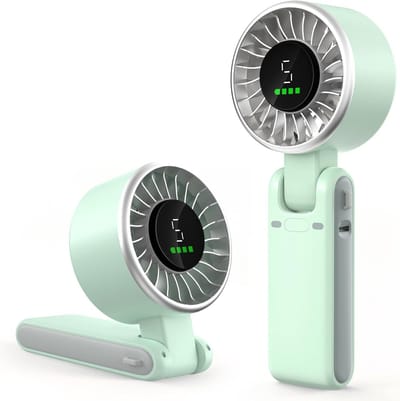 Draagbare Handventilator – 5 Snelheden – Batterijgevoed – Tot 13 Werkuren – Mini – Koude Lucht – Voor Strand, Reizen en Buiten (Groen)