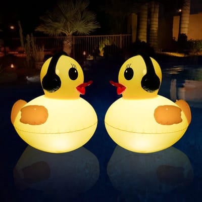 longziming -Zwevende Zonneverlichting - Opblaasbare Eendjes - Duurzaam & Waterdicht Met LED-Lichtbron - Voor Zwembad, Vijver, Tuin - 2 Stuks - geel