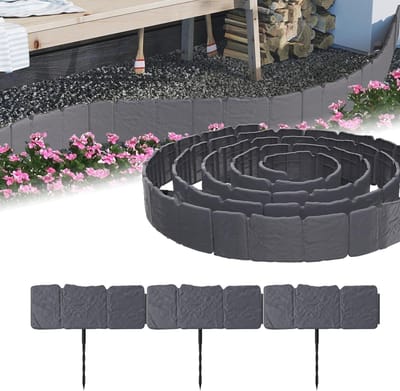 Gazonrand Kunststof - Bloembed Omranding - Tuin Afbakening - Flexibele Steenlook - 10 Meter - Antraciet