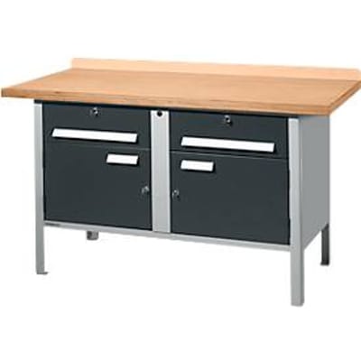 Schäfer Shop Select PWi 150-0 werkbank met kasten, beuken multiplexplaat, tot 750 kg, B 1500 x D 700 x H 840 mm, antraciet/blank aluminium