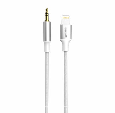 Swissten 73502308 3.5mm Jack naar Lightning Audio Kabel – AUX Adapter voor iPhone – Gevlochten/Textile – 1.5 Meter – Wit