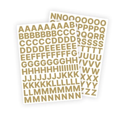 Letter stickers / Plakletters - Stickervellen Set - Metallic Goud - 2cm hoog - Geschikt voor binnen en buiten - Standaard lettertype - Glans